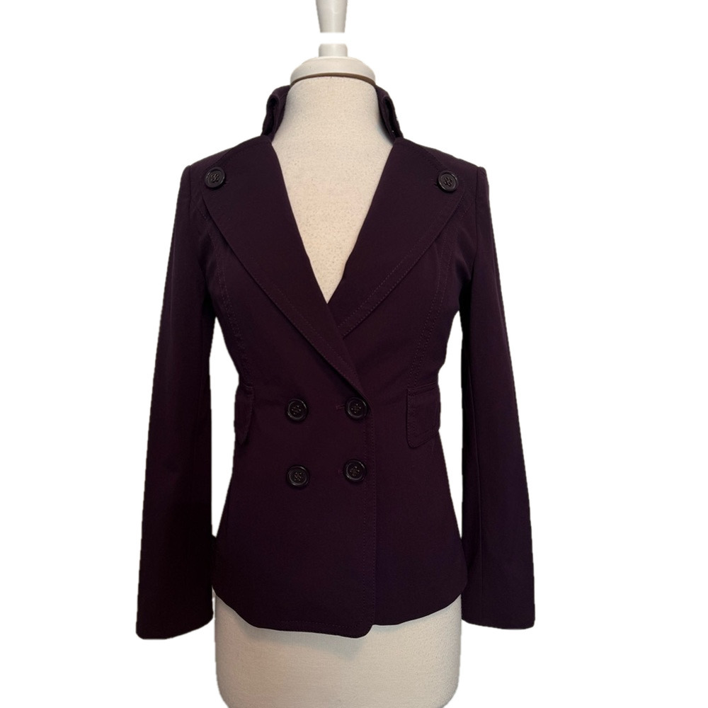 Whimsigoth Women's Purple Double Breasted High‎ Collar Tailored Blazer Jacket M